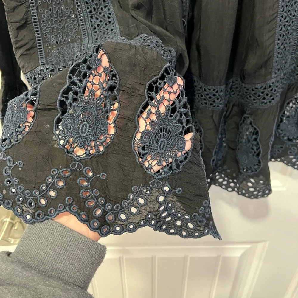 Johnny Was | Embroidered Black and Navy Blouse | Size: XS - Picture 7 of 12